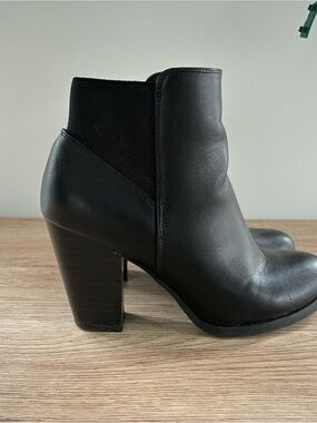 Call It Spring Black Leather Block Heel Ankle Boots